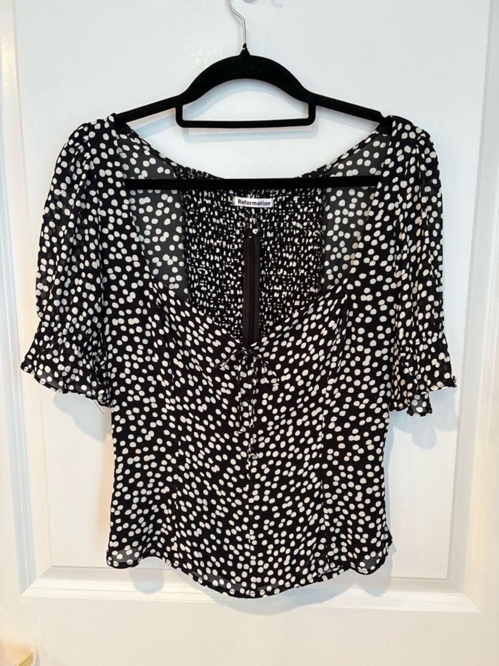 Reformation Black White Polka Dot Puff Sleeve Blouse